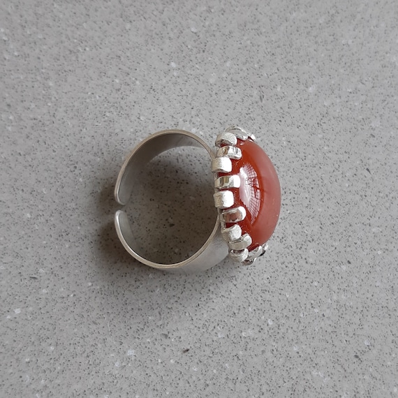 Carnelian Gemstone, Sterling Silver Ring, Handcrafted Ring, Floral Jewelry