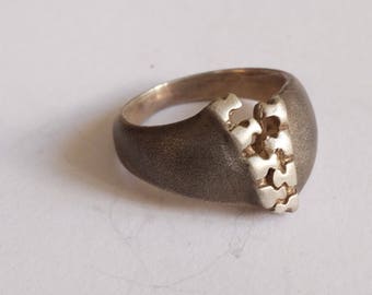 Oxidized Sterling Silver Zipper Ring: Handmade Rustic Jewelry