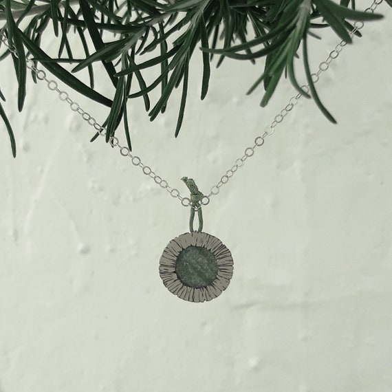 Aventurine gemstone set in a sterling silver handcrafted pendant, floral silver necklace