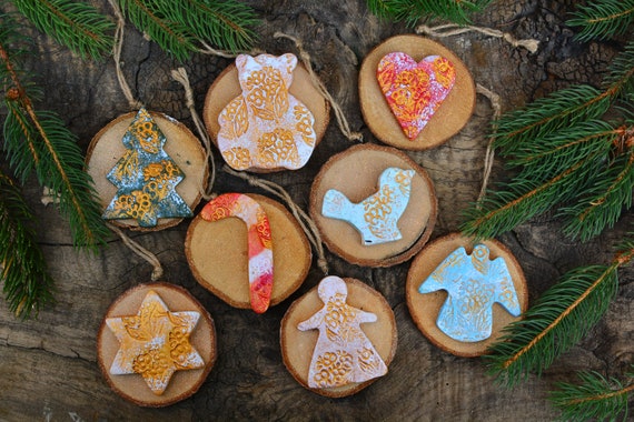 Wooden and polymer clay Christmas decorations “Christmas Warmth”.