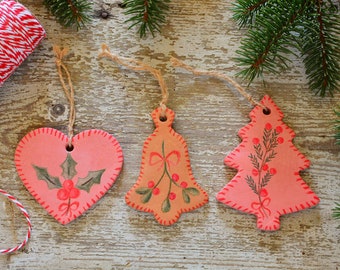 Set of 3 polymer clay "Red Ribbon" decorations.