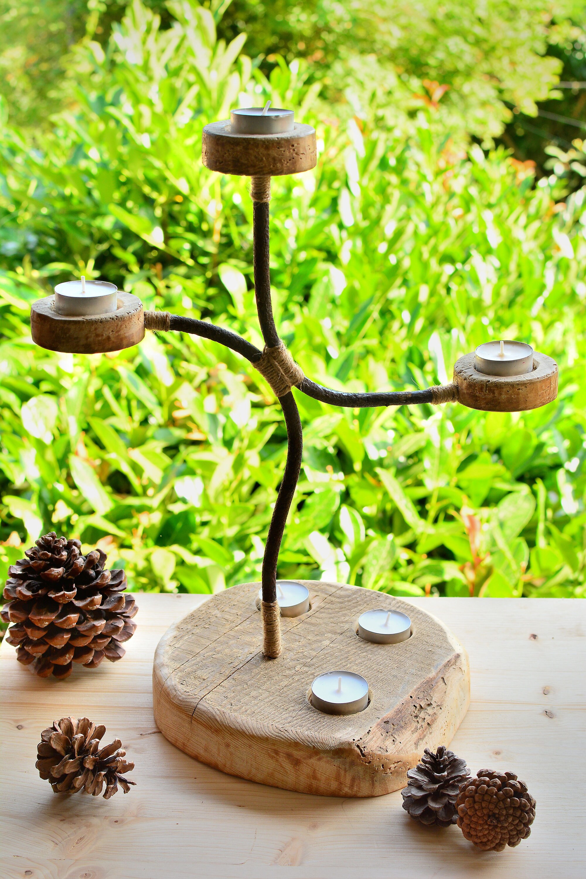 Rustic style “Countryside” wooden candle holder.