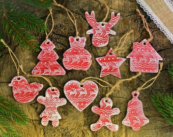 Natural clay "Snowy Christmas" rustic style decorations.