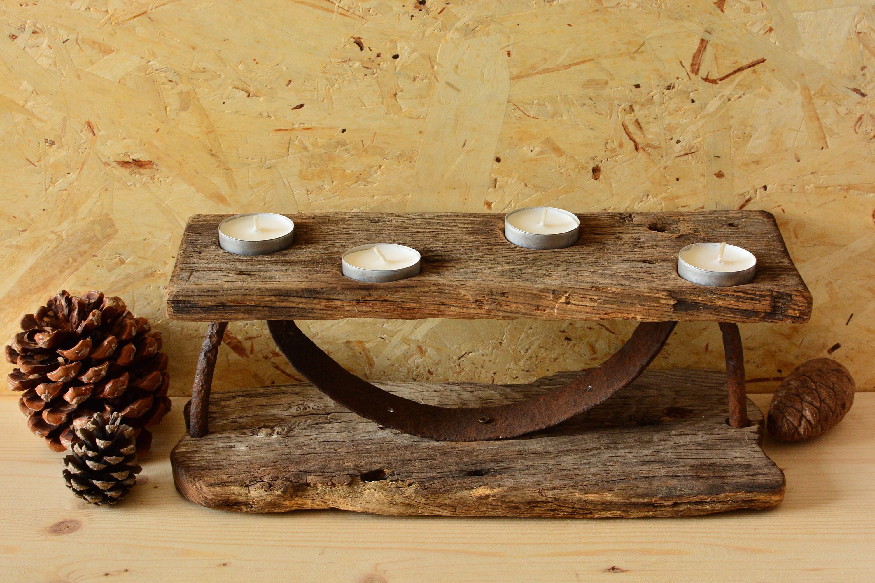 Rustic style “Old Farmstead” wooden candle holder.