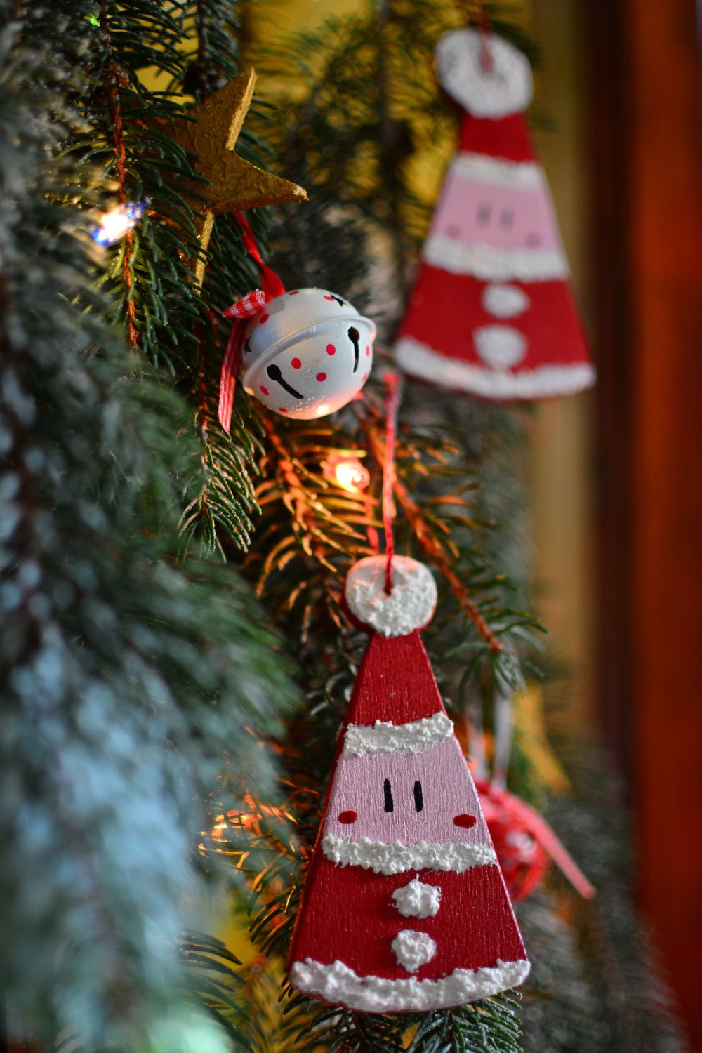 Santa wooden Christmas ornaments.