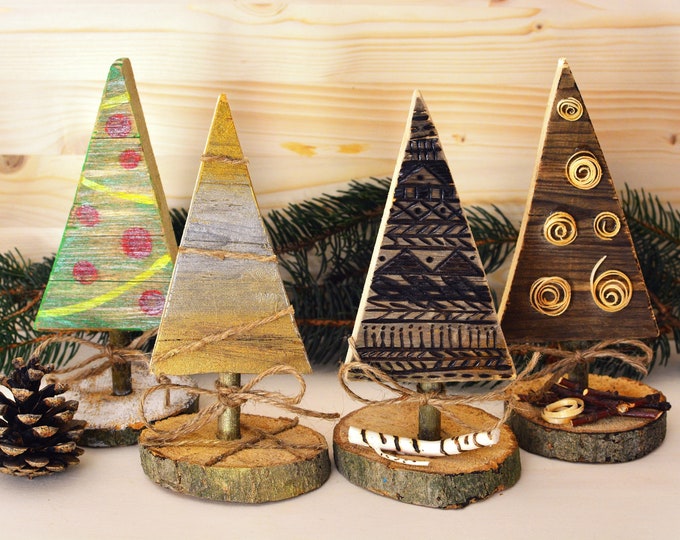 Featured listing image: Decorative upcycled wood miniature Christmas trees.