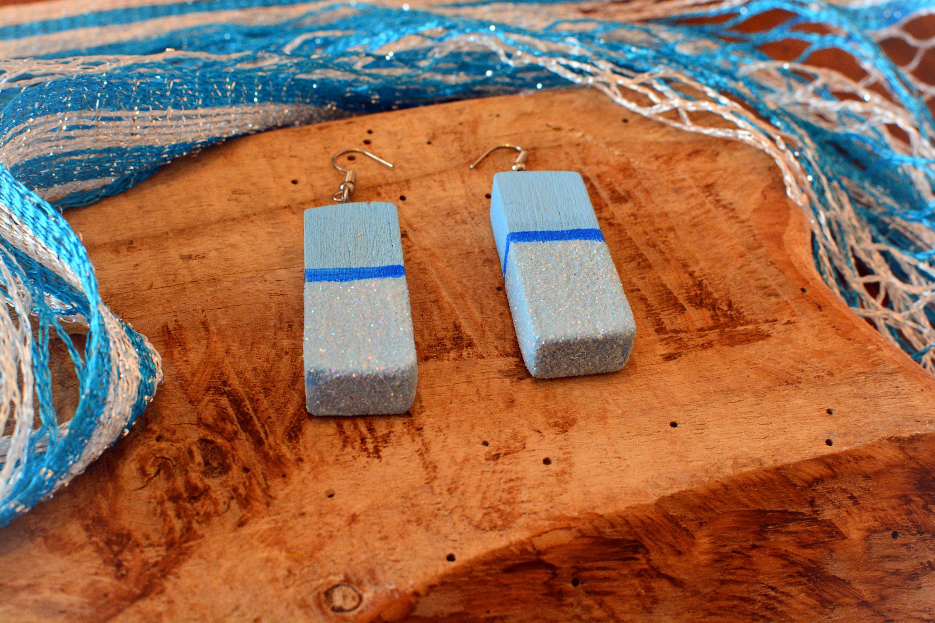 Modern style Sea balsa wood earrings.