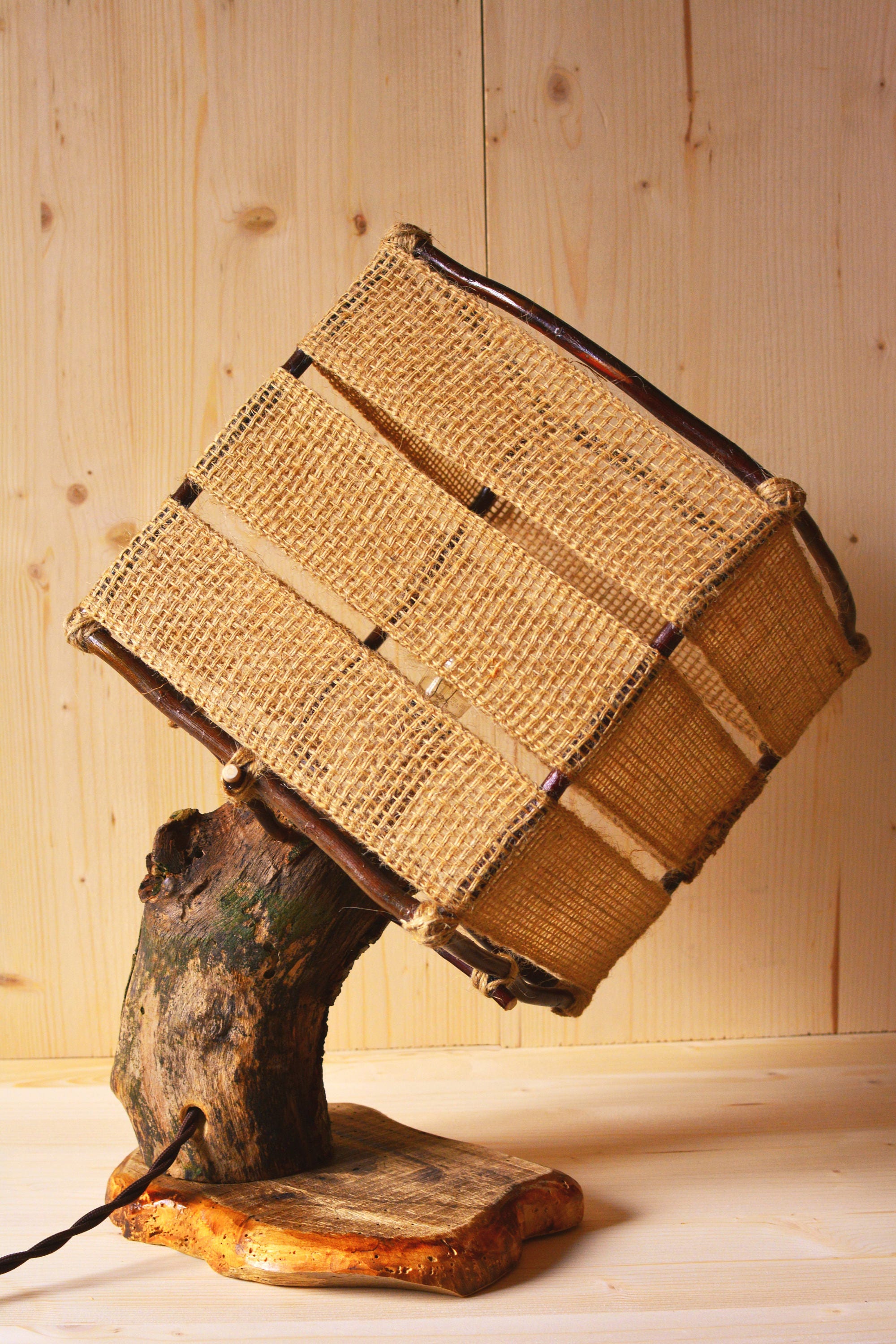 Wooden rustic/natural style Leaning table lamp.