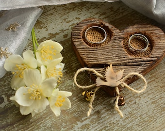 Rustic wood wedding ring holder “One Heart”.