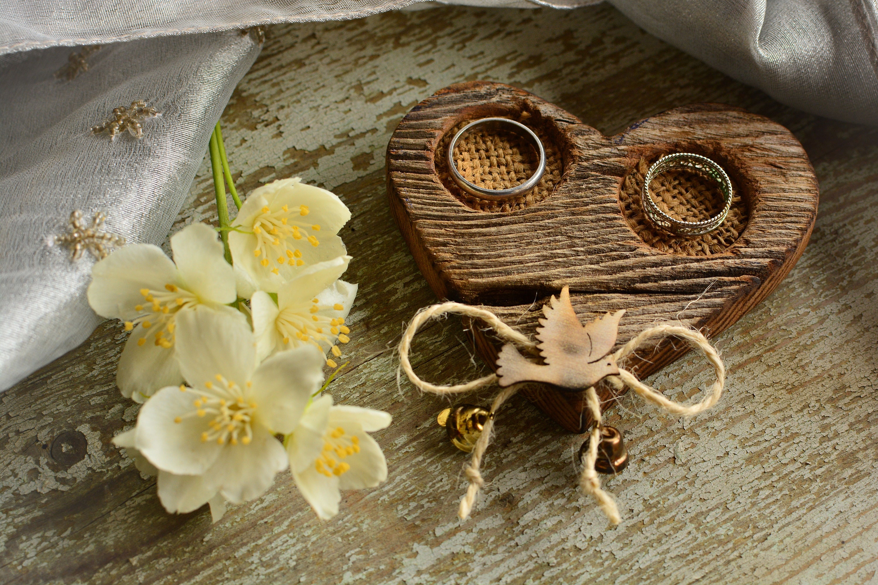 Rustic wood wedding ring holder “One Heart”.