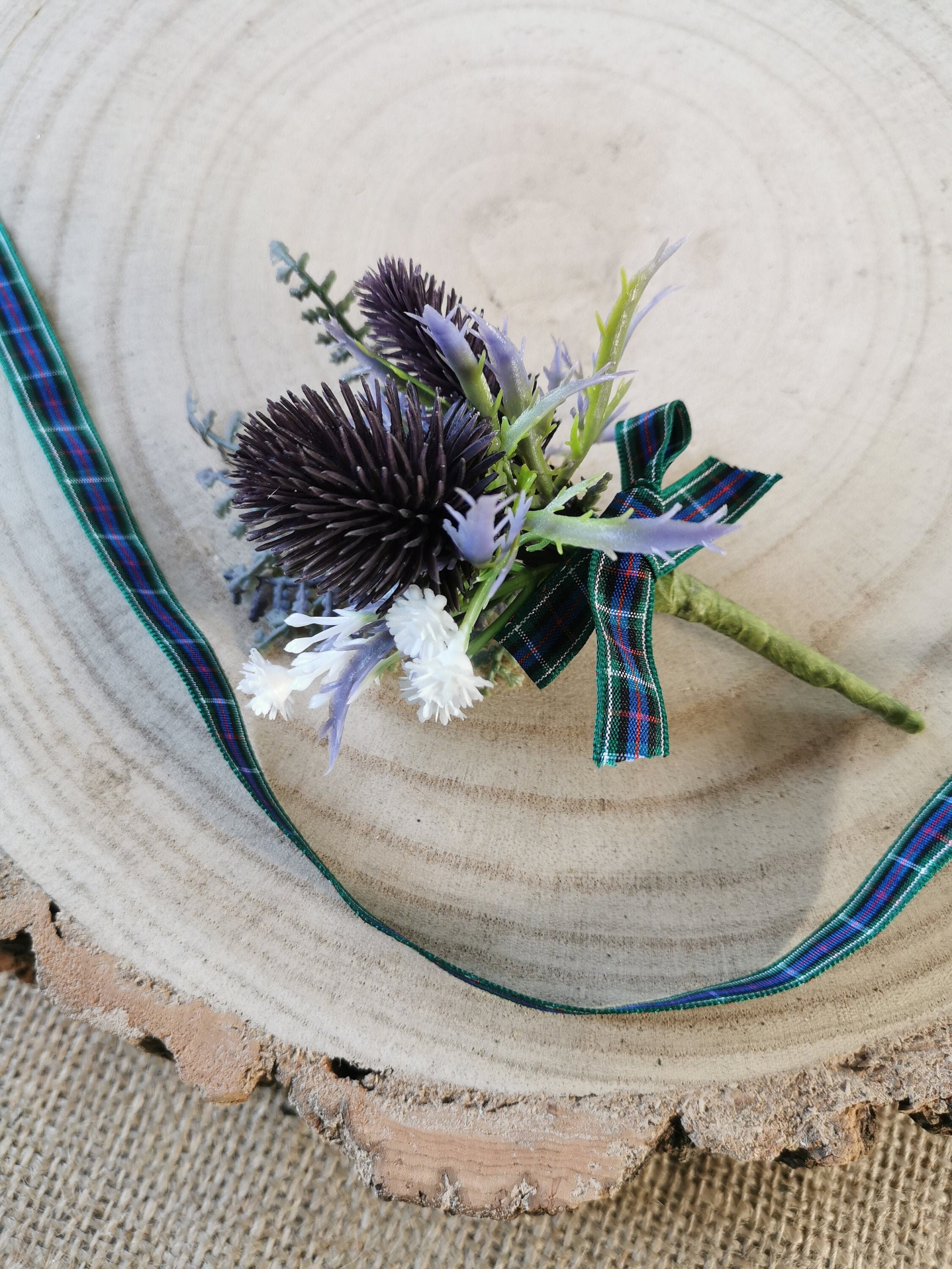 Rustic Purple Scottish Thistle Buttonhole Optional Tartan Etsy UK