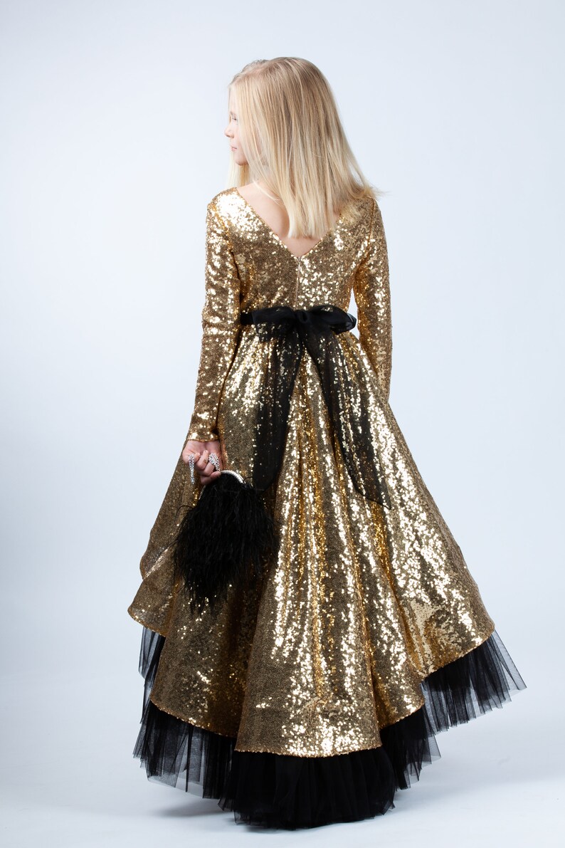 Gold Sequin Flower Girl Dress With Black Tutu Tulle Highlow Etsy UK