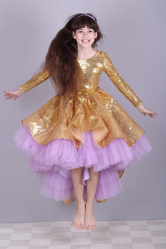 violet and gold dress