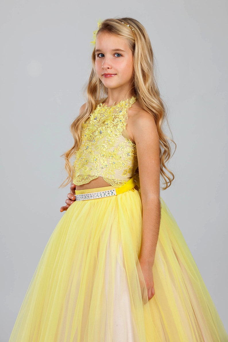Yellow Two Piece Prom Dress Princess Gown Flower Girl Dress Etsy