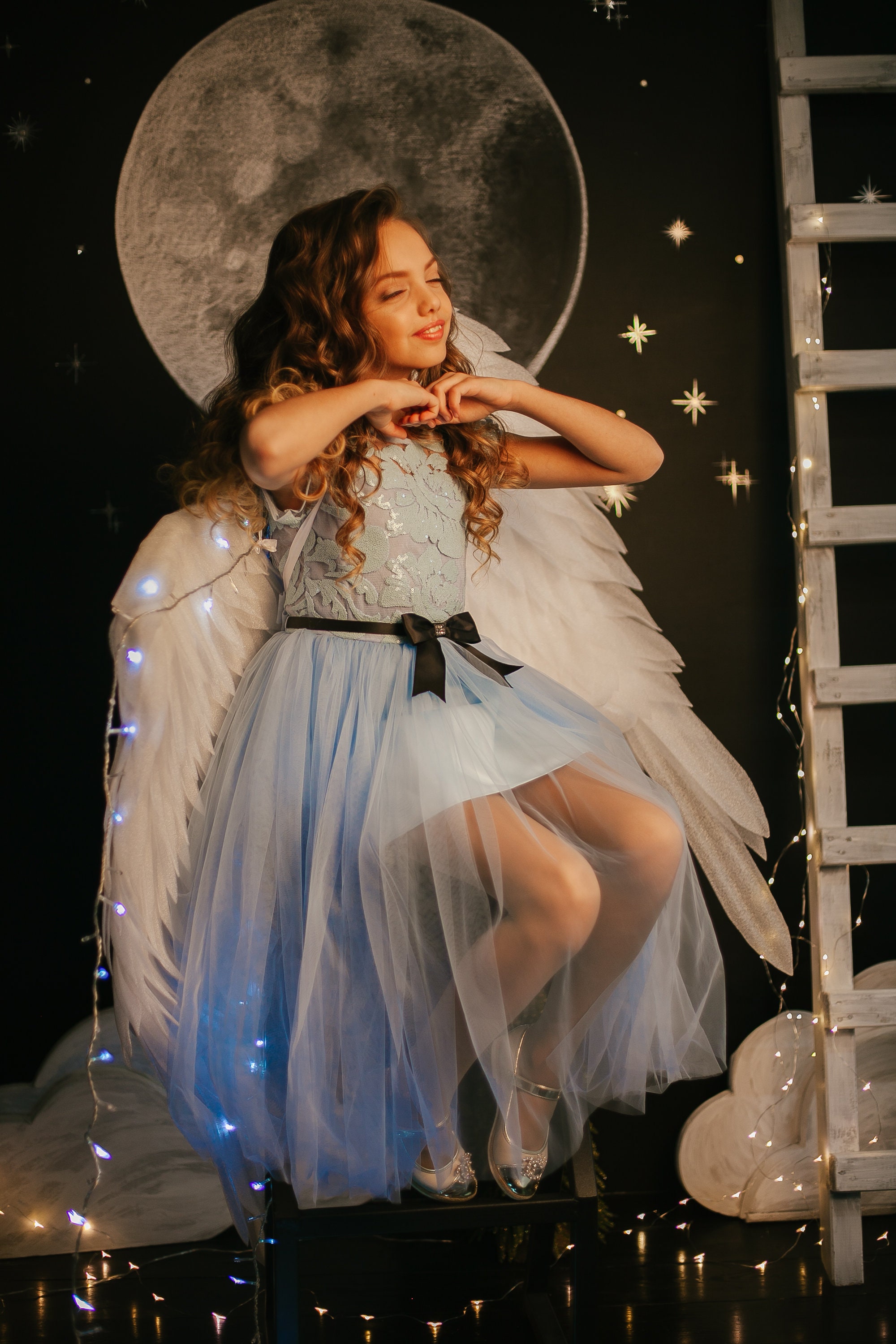 Fancy Light Blue Girl Dress Sleeves Sequin Lace BODICE Layered Etsy