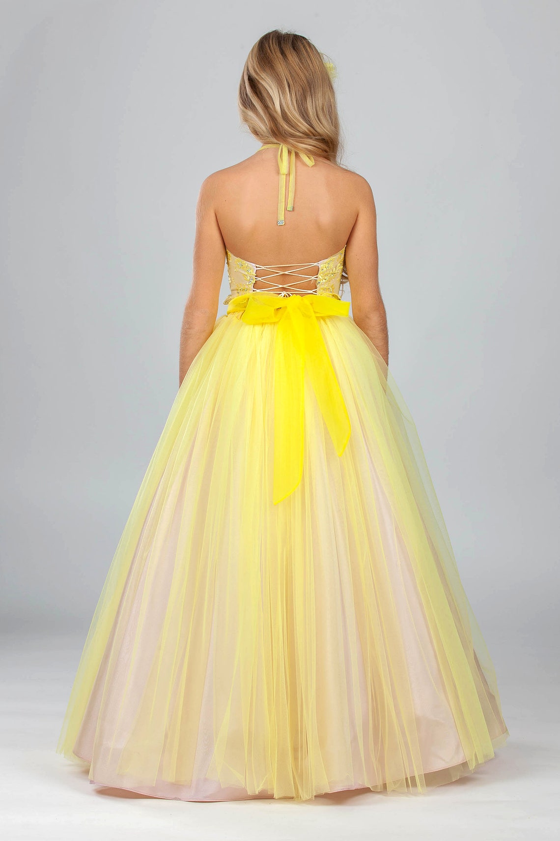 Yellow Two Piece Prom Dress Princess Gown Flower Girl Dress Etsy