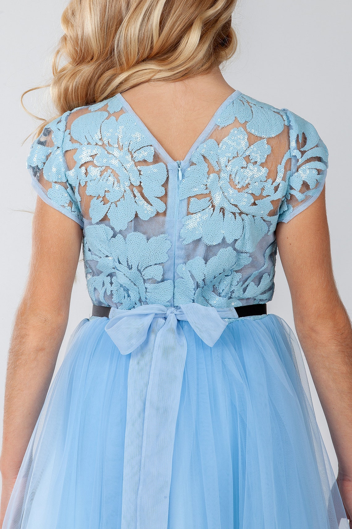 Fancy Light Blue Girl Dress Sleeves Sequin Lace BODICE Layered Etsy