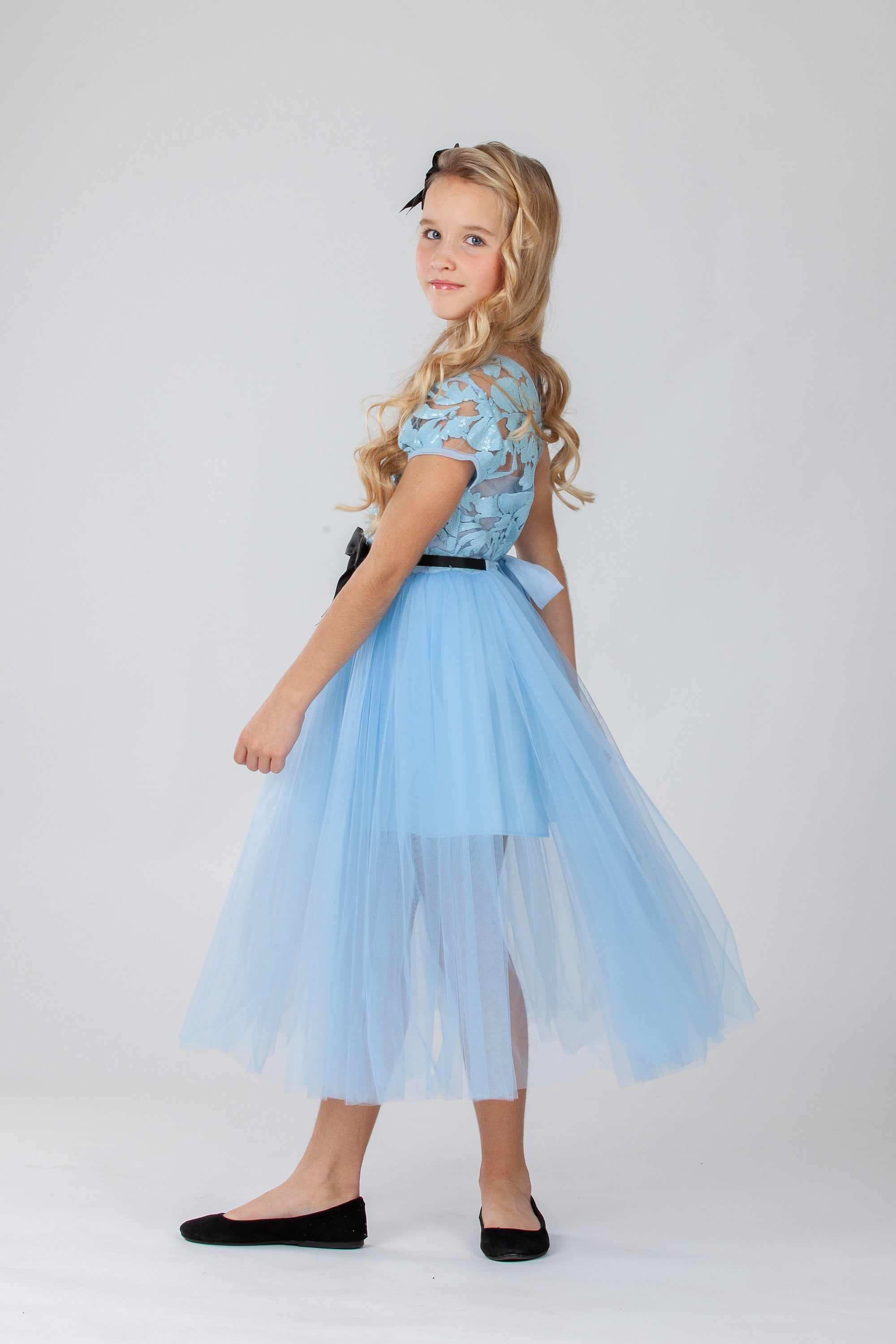 Fancy Light Blue Girl Dress Sleeves Sequin Lace BODICE Layered Etsy