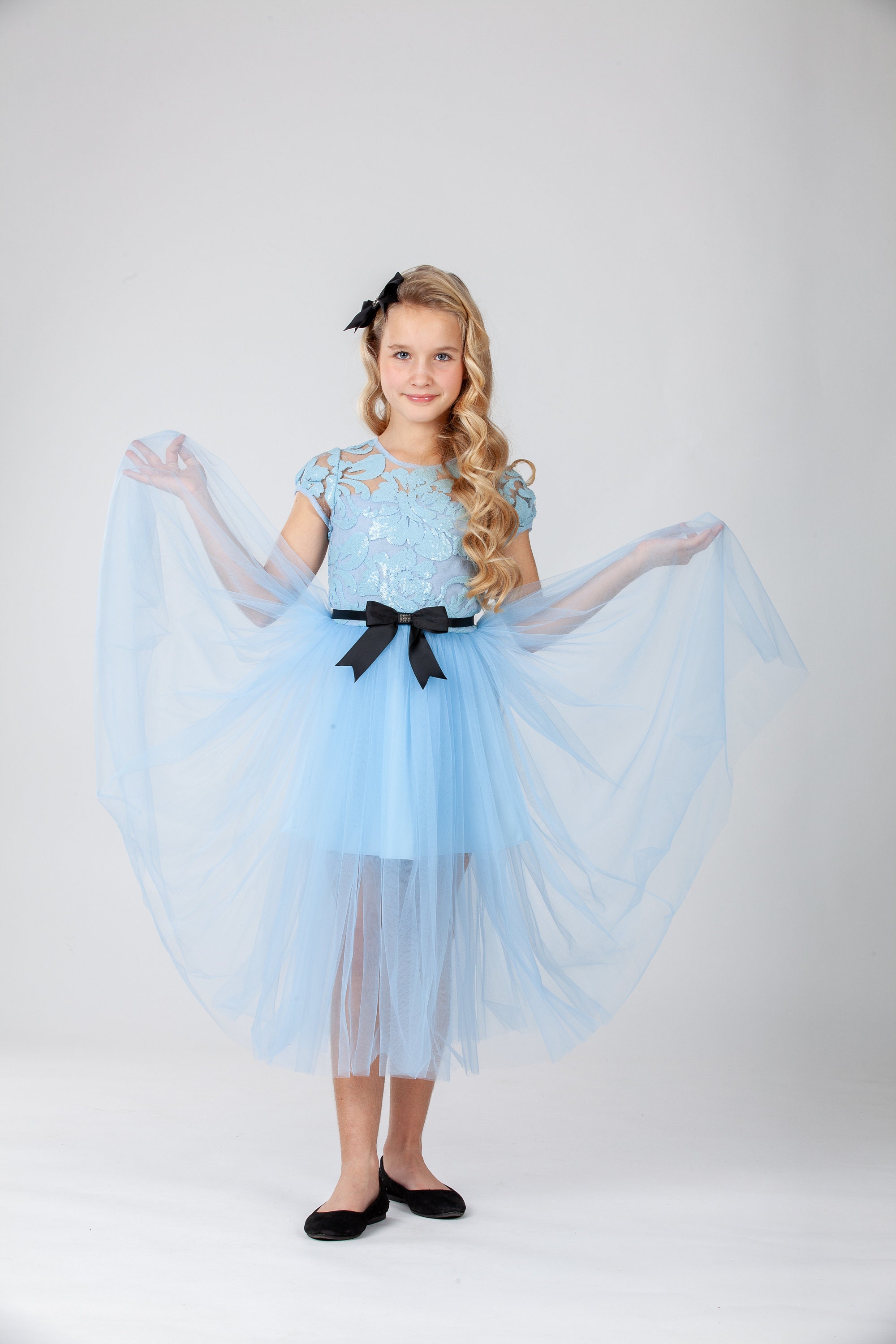 Fancy Light Blue Girl Dress Sleeves Sequin Lace BODICE Layered Etsy