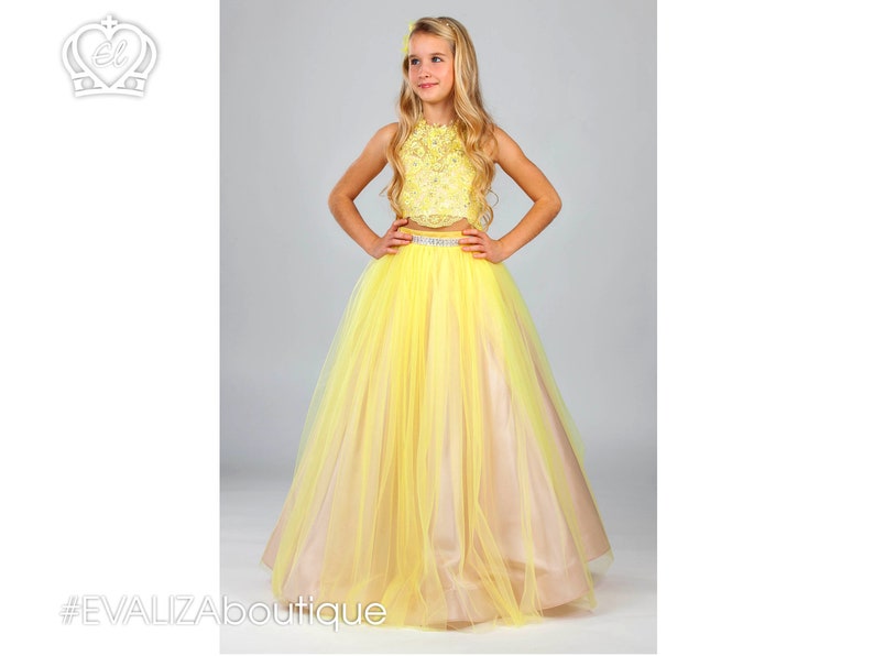 Yellow Two Piece Prom Dress Princess Gown Flower Girl Dress Etsy