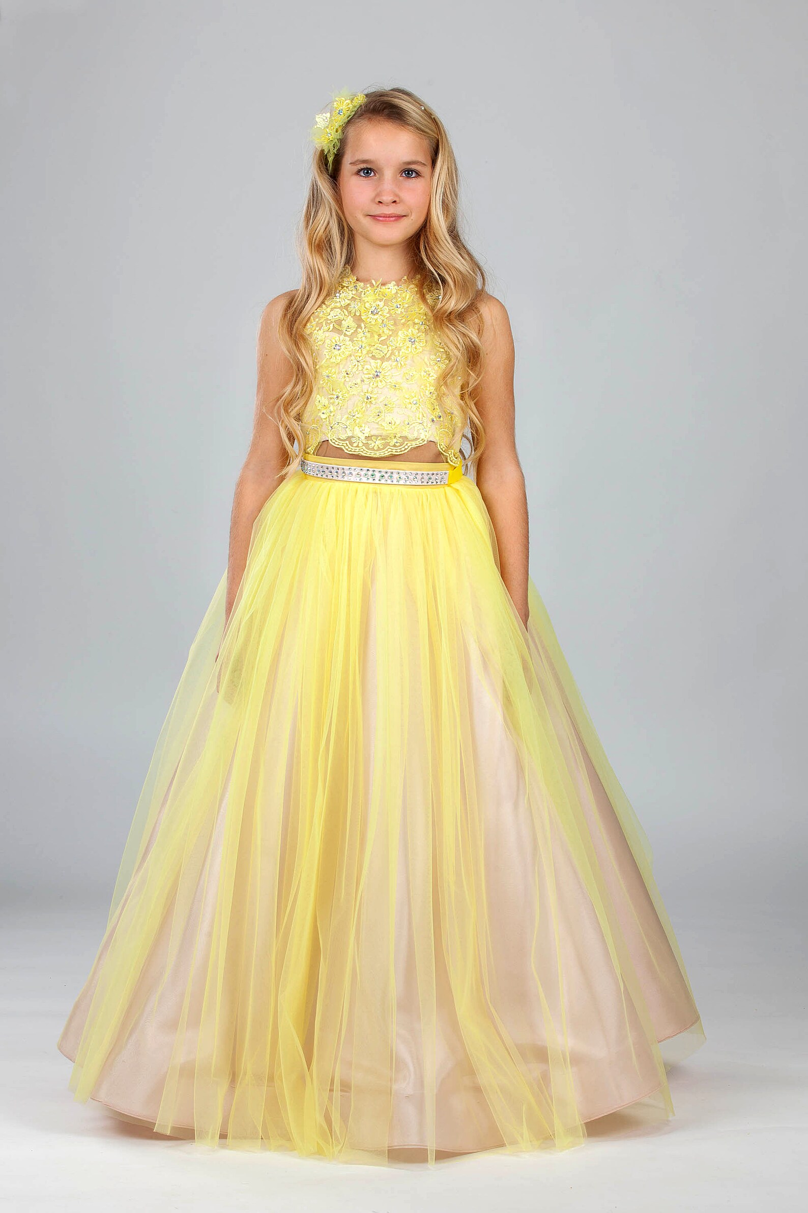 Yellow Two Piece Prom Dress Princess Gown Flower Girl Dress Etsy