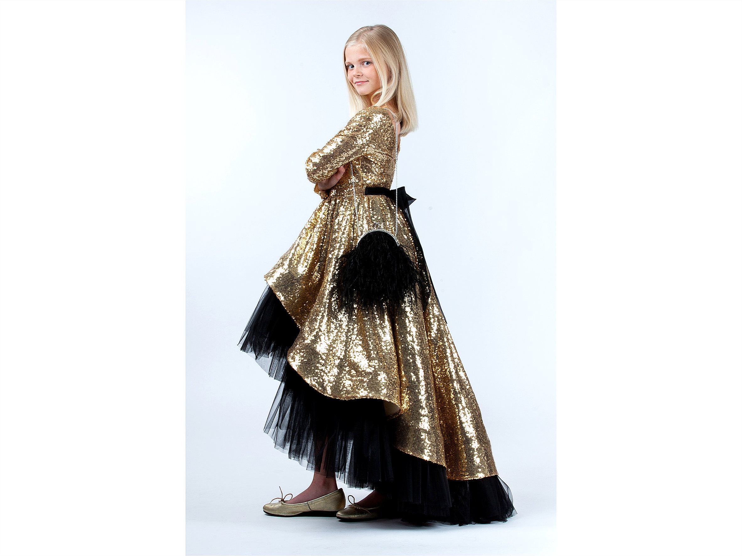 black sequin flower girl dress