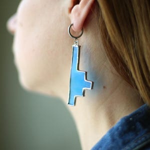 Large Pixel earring, Stained glass earrings, Blue earrings, Cyberpunk jewelry, Geometric glass earrings, One earring, Single blue earring