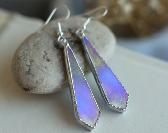 Stained glass earrings, Blue glass earrings, Ocean blue earrings, Iridescent earrings, Bright Delicate earrings, Geometric Jewellery