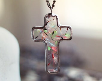 Jewellery Cross Necklace Wish Dandelion Cross Necklace, Stained
