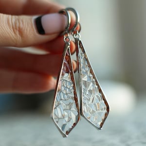 Long glass earrings, Ice jewelry, Frosty Suncatcher clear earring, Elven jewelry, Rhombus hoops