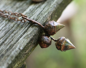 Oak twig necklace, Real acorn pendant, Oak leaf jewelry, Crystal pendant, Branch necklace, Sister necklace, Daughter gift, Acorn jewelry