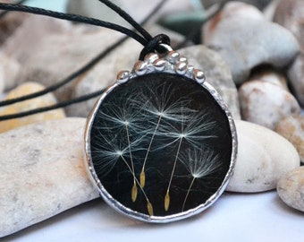 Dandelion wish necklace, Dandelion necklace, Terrarium pendant, Dandelion seeds, Nature pendant, Pressed botanical, ZebraArtStudio