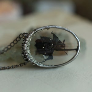 Black rose necklace, Black Flower Necklace, Gothic Necklace, Halloween necklace, Floral vintage jewelry, Flower necklace, Witchy pendant image 7