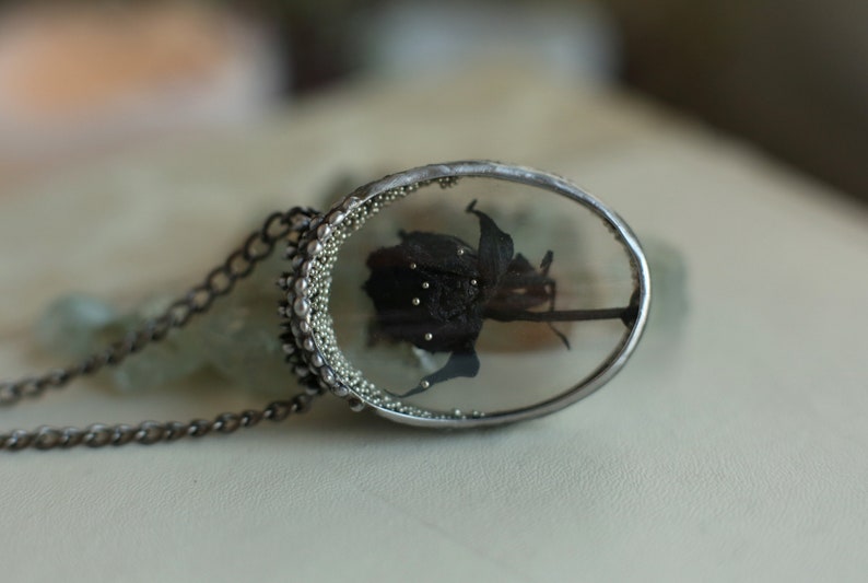 Black rose necklace, Black Flower Necklace, Gothic Necklace, Halloween necklace, Floral vintage jewelry, Flower necklace, Witchy pendant image 7