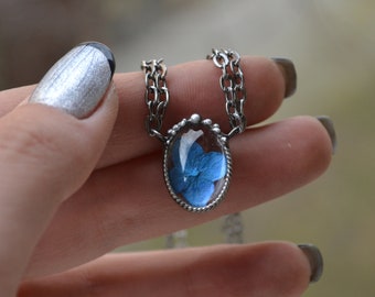 Hydrangea necklace, Choker necklace, Pressed flower jewelry, Terrarium pendant, Real hydrangea, Blue flower pendant, Hydrange choker, Tiny
