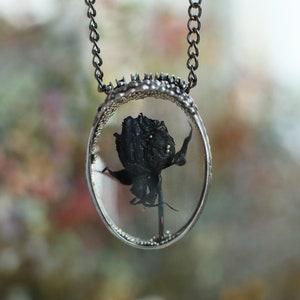 Black rose necklace, Black Flower Necklace, Gothic Necklace, Halloween necklace, Floral vintage jewelry, Flower necklace, Witchy pendant image 14