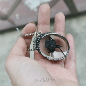 Black rose necklace, Black Flower Necklace, Gothic Necklace, Halloween necklace, Floral vintage jewelry, Flower necklace, Witchy pendant image 5