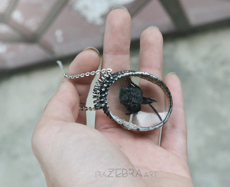 Black rose necklace, Black Flower Necklace, Gothic Necklace, Halloween necklace, Floral vintage jewelry, Flower necklace, Witchy pendant image 5
