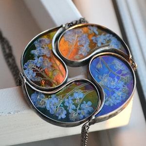 Yin Yang necklaces, Set for 4, Forget me not pendants, Couple necklaces, Matching jewelry, Friendship necklaces for 4, BFF jewelry set