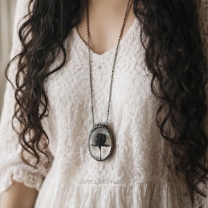 Black rose necklace, Black Flower Necklace, Gothic Necklace, Halloween necklace, Floral vintage jewelry, Flower necklace, Witchy pendant image 3