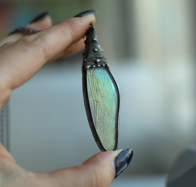 Flying Insect Pendent Real Shimmering Dragonfly Wing Necklace, Winged Insect Jewelry, Real ...