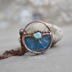Wish necklace, Tiny dandelion necklace, Larimar necklace, Raw Crystal Necklace, Raw Stone Jewelry, Raw Stone Necklace, Pale Blue Necklace