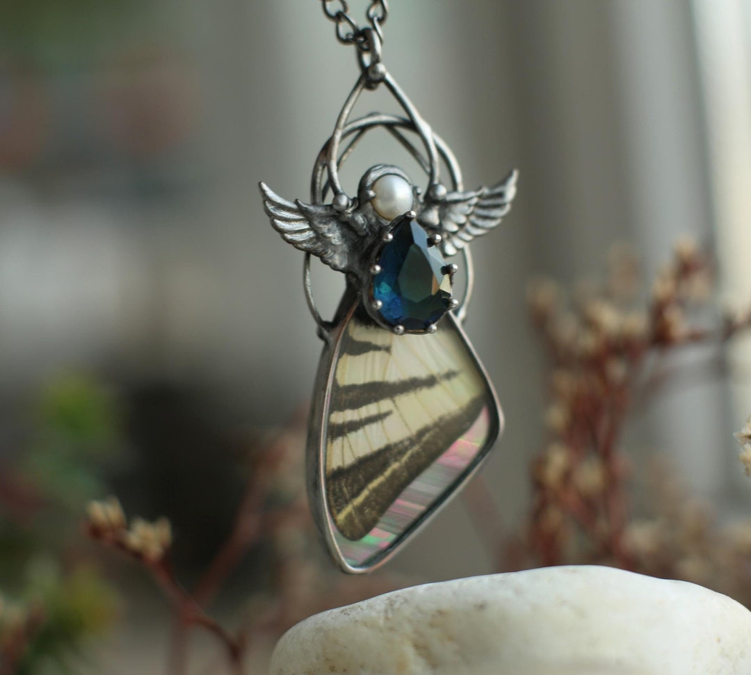 Moth Chain Winged Choker Necklace, Moth Choker, Moth Wing Pendant, Stained Glass ...