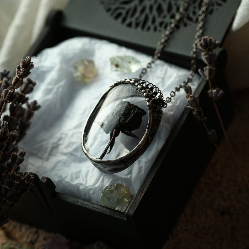 Black rose necklace, Black Flower Necklace, Gothic Necklace, Halloween necklace, Floral vintage jewelry, Flower necklace, Witchy pendant image 12