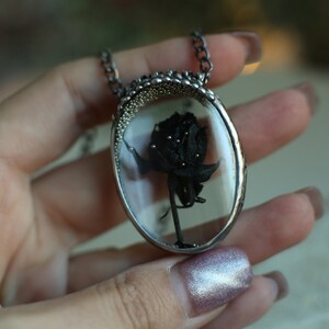 Black rose necklace, Black Flower Necklace, Gothic Necklace, Halloween necklace, Floral vintage jewelry, Flower necklace, Witchy pendant image 2