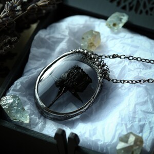 Black rose necklace, Black Flower Necklace, Gothic Necklace, Halloween necklace, Floral vintage jewelry, Flower necklace, Witchy pendant image 10