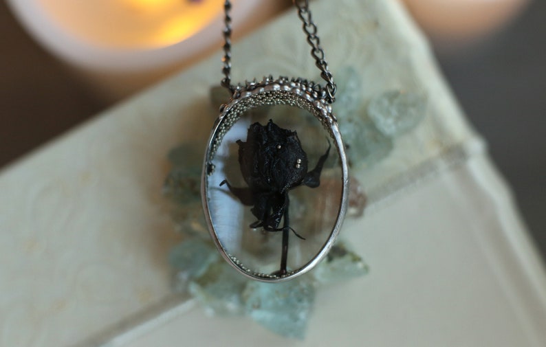 Black rose necklace, Black Flower Necklace, Gothic Necklace, Halloween necklace, Floral vintage jewelry, Flower necklace, Witchy pendant image 17