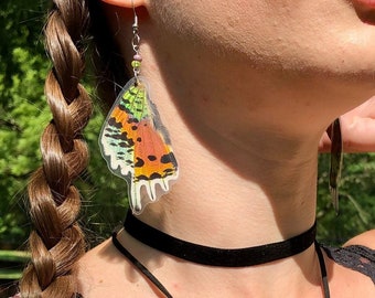 Real Moth Earrings Madagascan Sunset moth Chrysiridia rhipheus bottom hindwings glass beads .925 Sterling Silver ~ Authentic EarWings