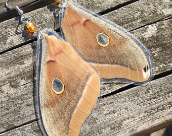 Real Moth Earrings Polyphemus moth top forewings glass beads .925 Sterling Silver ~ Authentic EarWings