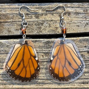 Real Butterfly Earrings Monarch Danaus plexippus butterfly jewelry bottom hindwings glass beads .925 Sterling Silver ~ Authentic EarWings
